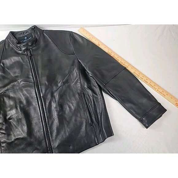 Kenneth Cole Reaction Leather Motocycle Jacket XXL Black Front Zip Elbow Patch - Picture 10 of 16